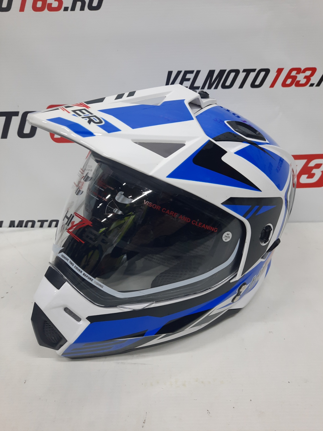 Шлем мото мотард HIZER J6802 (XL) #6  white/blue (2 визора)
