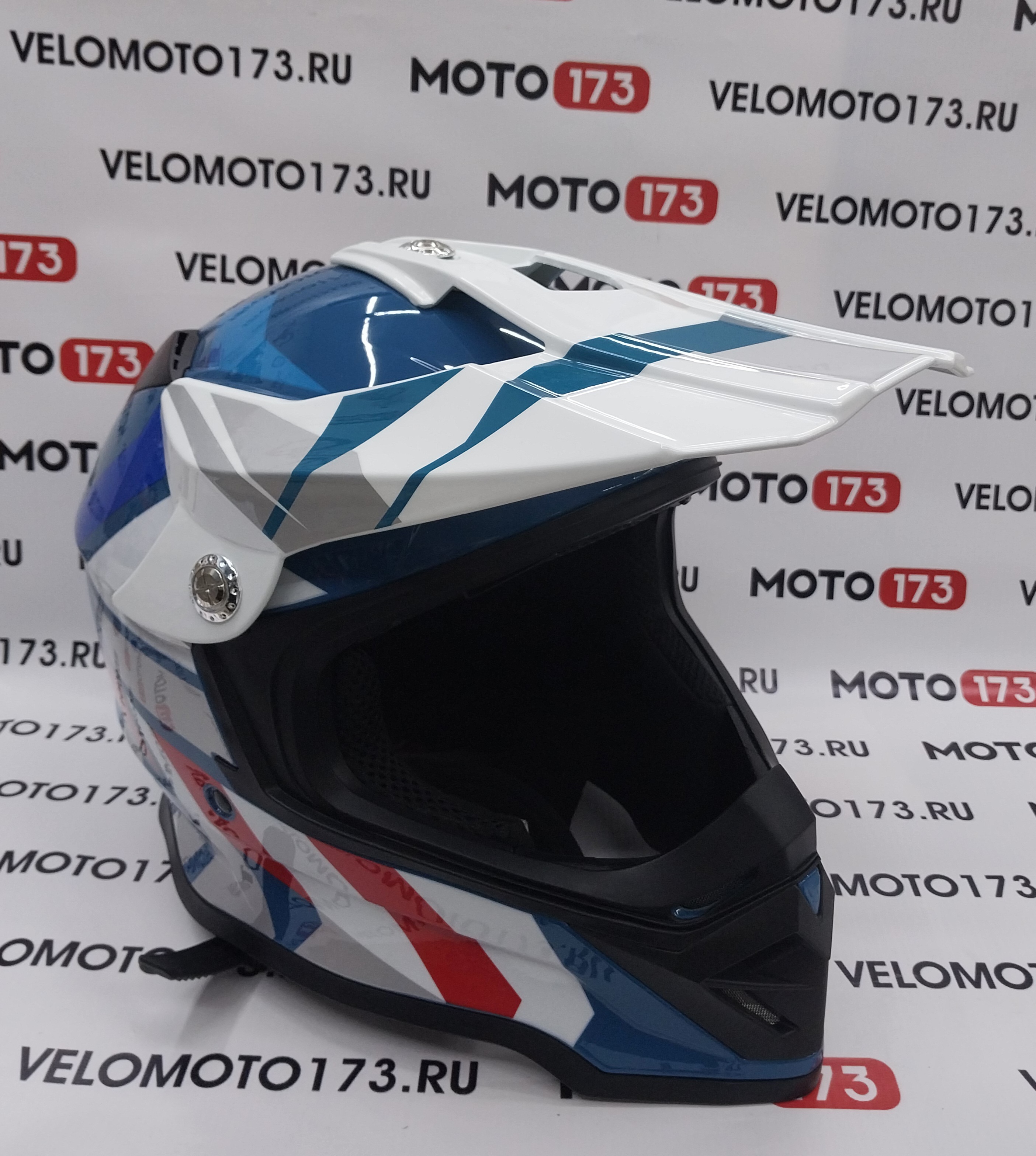 Мотошлем RACER BLD-819-7 new (XL) синий/белый (9) кросс, (no visor)
