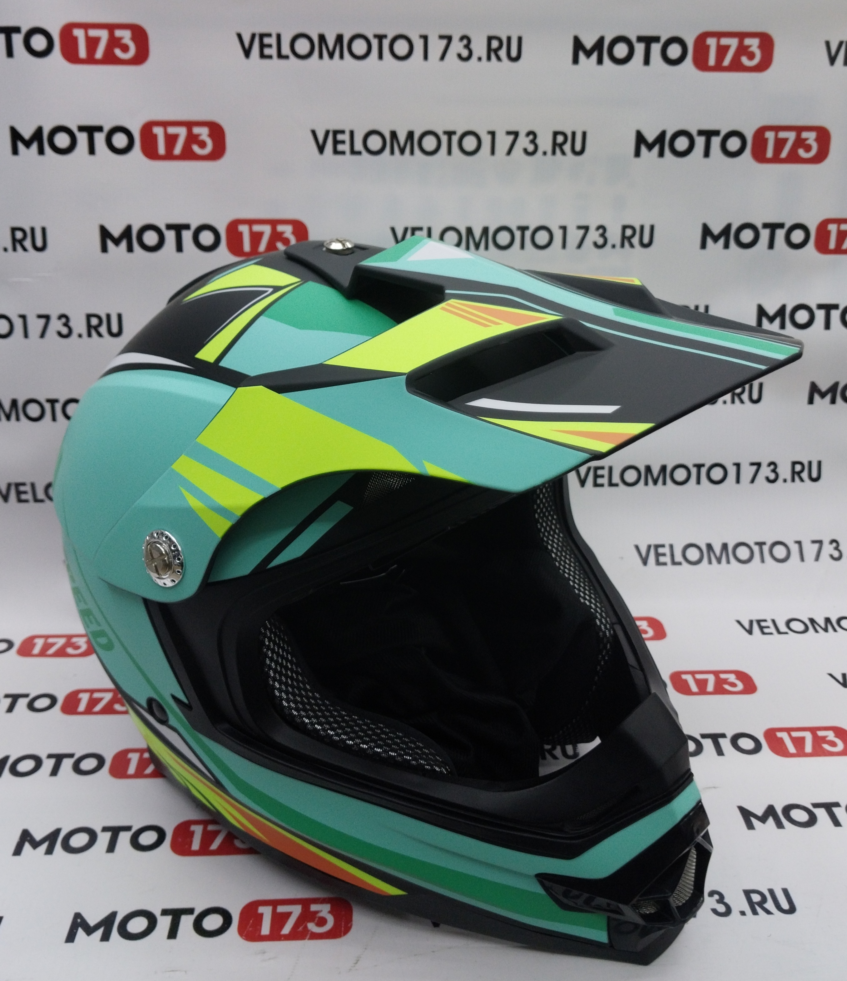 Шлем RACER JK802 (XXL) черный/зеленый (9) кросс, (no visor)