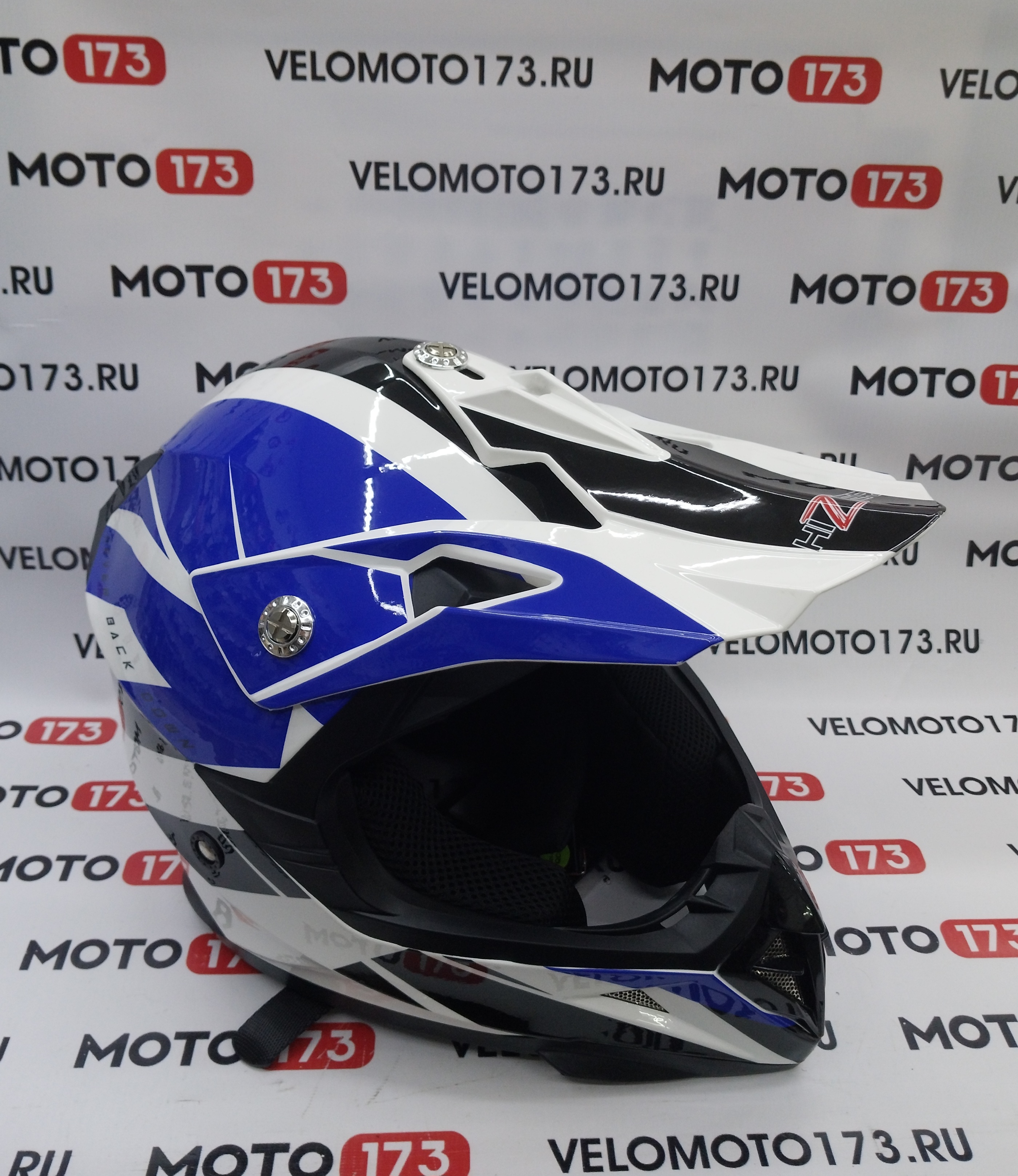 Шлем мото кроссовый HIZER 915 #8 (L) white/blue/black